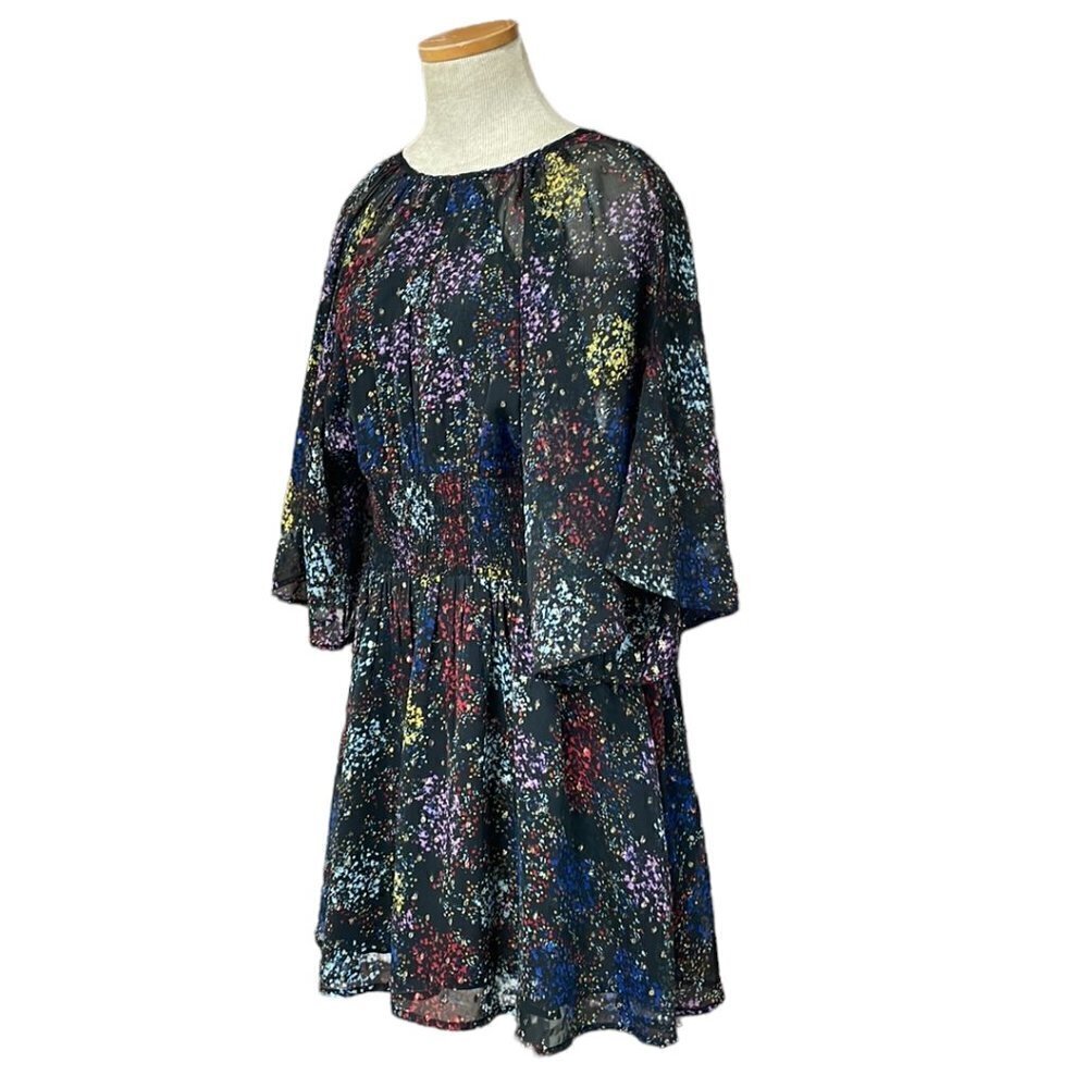Free People Sheer Mini Dress Flowy Sleeves Shirred Black Size Medium Open Back - Picture 3 of 17